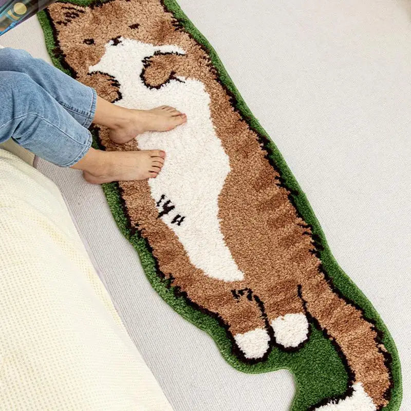 40x120cm Kawaii Cat Shaped Rug Carpet Irregular Soft Plush Bedside Carpet Non-slip Bedroom Floor Mat Doormat Cat Rugs Room Decor