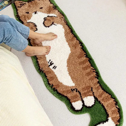 40x120cm Kawaii Cat Shaped Rug Carpet Irregular Soft Plush Bedside Carpet Non-slip Bedroom Floor Mat Doormat Cat Rugs Room Decor