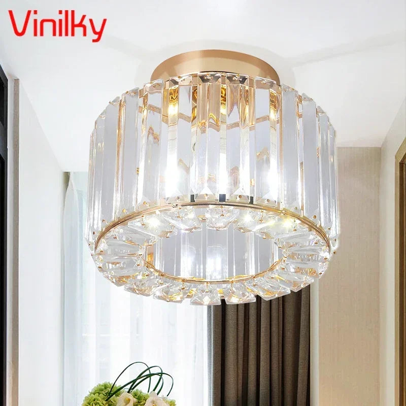 Modern Crystal Ceiling Light Flush Mount Ceiling Chandeliers Lamp LED Bedroom Corridor Entrance Lighting Fixtures E27 Gold Black