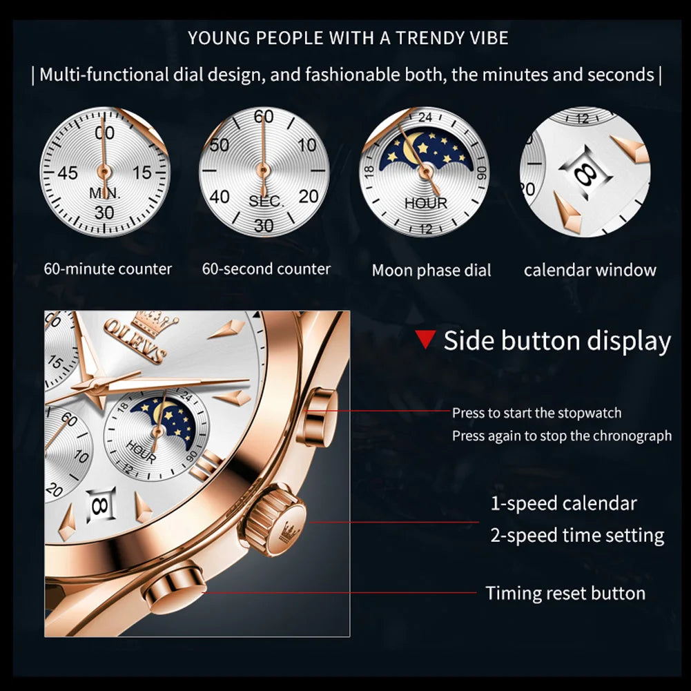 OLEVS 3609 Men's Watch High Quality Multi functional Waterproof Luminescent Quartz Watch Luxury Brand Men's Watch Montre Homme