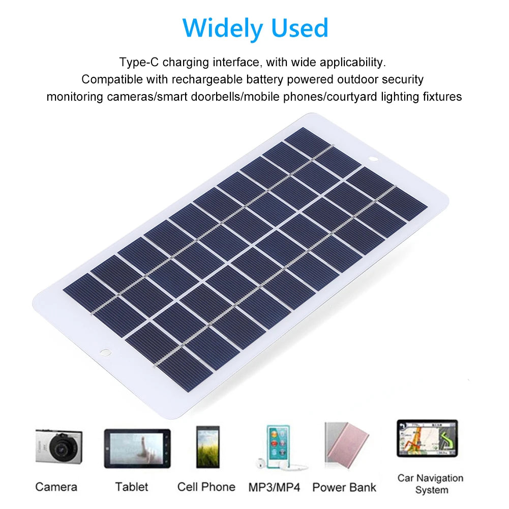 20W 5V Portable Solar Battery Charger Mobile Power Supply Outdoor Solar Panels Lightweight Courtyard Lighting With 3-meter Cable