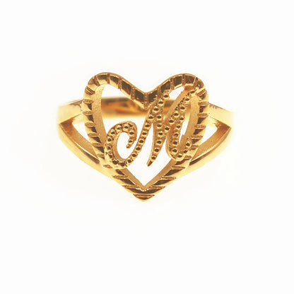 Handmade Jewelry Custom Initial Heart Ring Gold Plated Personalized A-Z Letter Ring Gift For Wife Alphabet Anillos Friendship