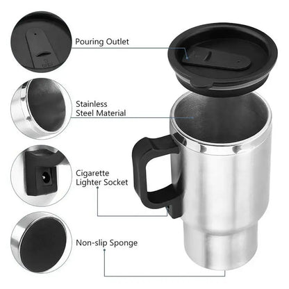 12V 450ml USB Electric Heating Car Kettle Camping Travel Kettle Water Coffee Milk Thermal Mug Auto Heating Cup Stainless Steel