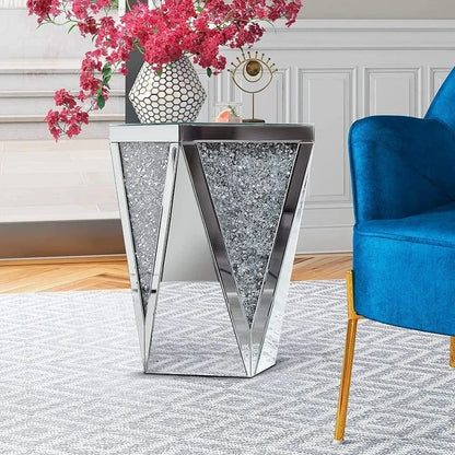 Pregaspor Silver Mirrored End Table, Crystal Inlay Side Table Accent Table, Small Mirrored Coffee Table for Living Room, Bedroom