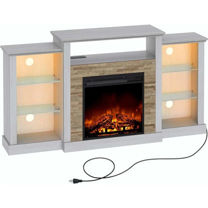 Fireplace TV Stand With LED Lights and Power Outlets TV Console for 32" 43" 50" 55" 65" Furniture White Living Room Home