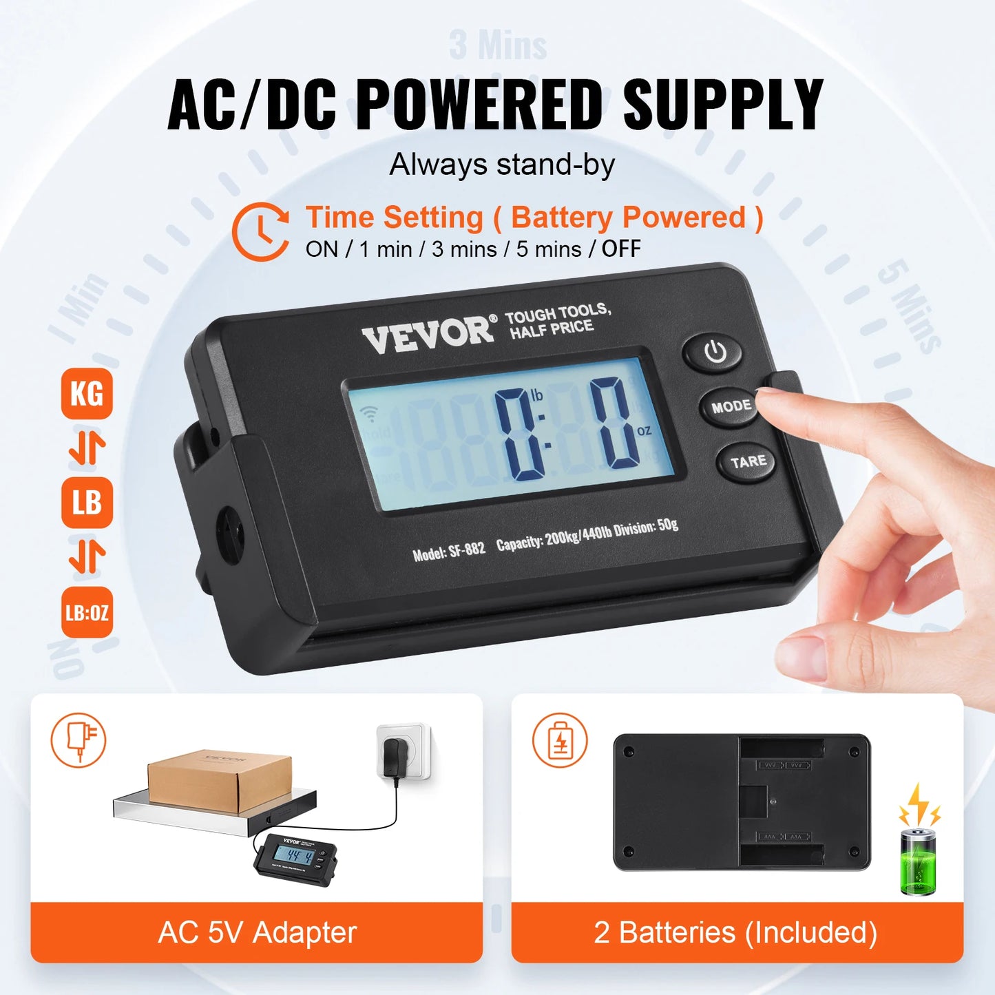 VEVOR Split Type Digital Shipping Scale Electronic Postal Mailing Weighing Scale with LCD Screen Timer for Luggage Post Office