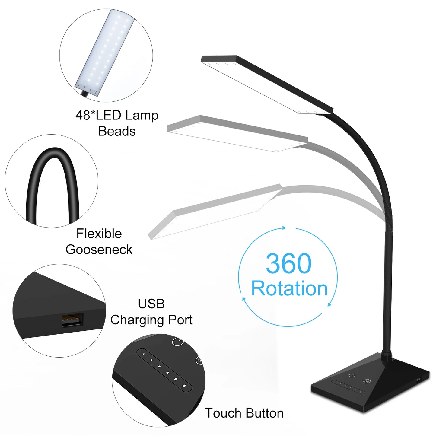 KEXIN 12W 72LED Desk Lamp Flexible Touch Sensor LED Reading Dimmable Lamp Night Light