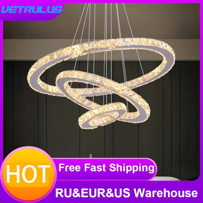 Crystal Led Ring Pendant Lights Modern Chandelier Ceiling Lamps Living Dining Room Decoration Lustre Hanging Fixtures Luminaire